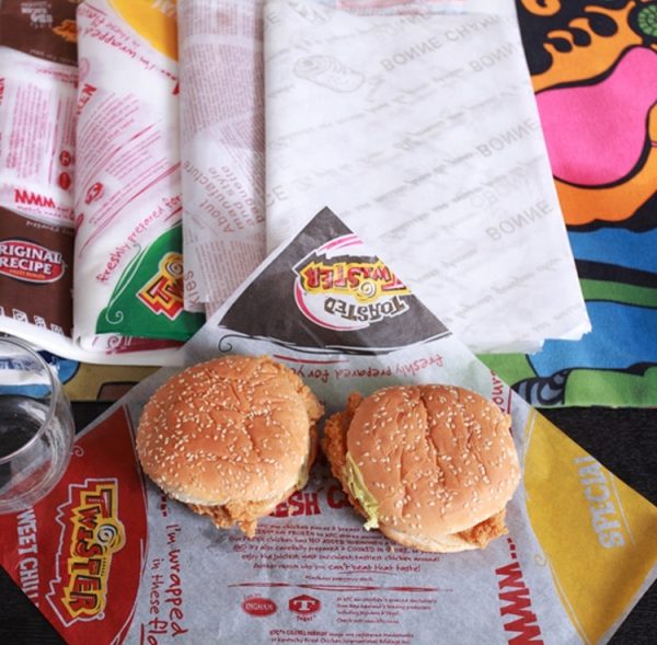 custom printed burger paper for fast food packaging