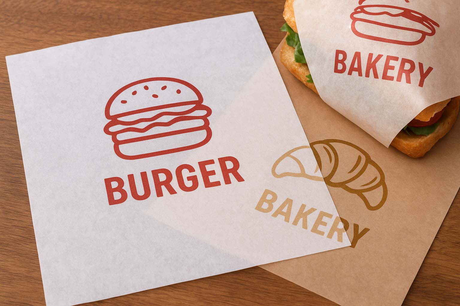 Food-grade printed greaseproof paper with burger and croissant designs