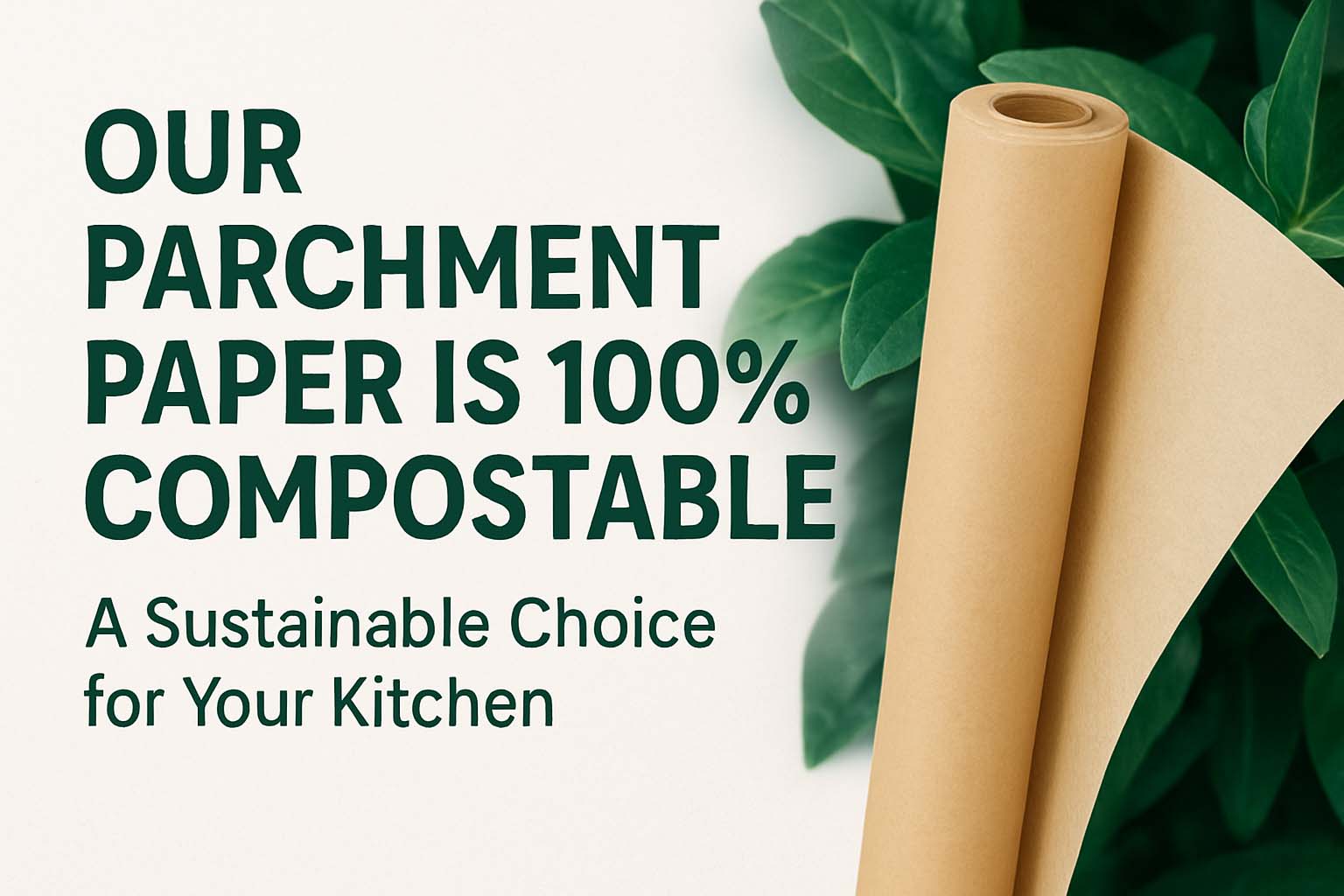 Compostable parchment paper on kitchen counter.