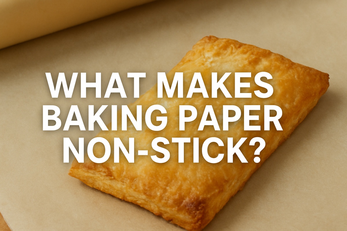 Close-up of non-stick baking paper showing silicone coating on a baking tray, illustrating what makes baking paper non-stick