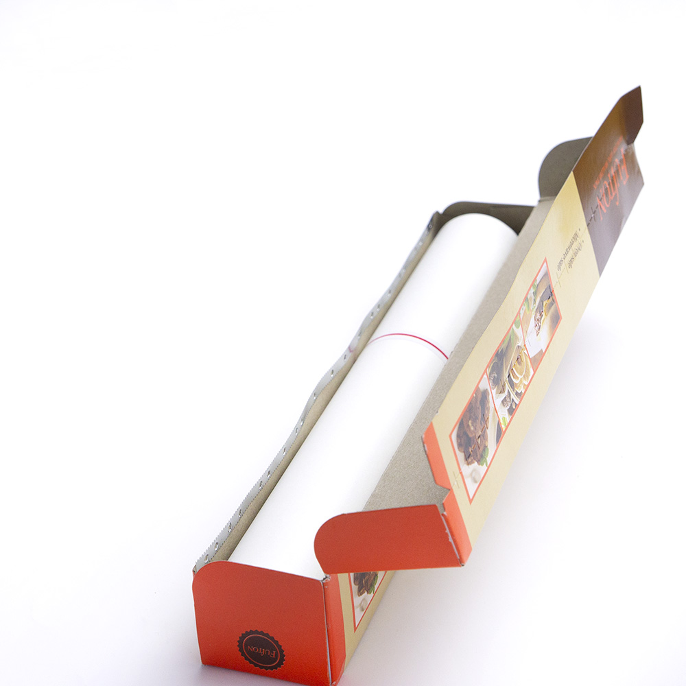 Inside the opened box was a roll of greaseproof paper.